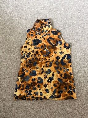Sleeveless Turtleneck Leopard Print Top in Brown and Blue